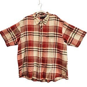 New Van Heusen Mens XXL breathable Linen Plaid Red Gray Business casual vacation